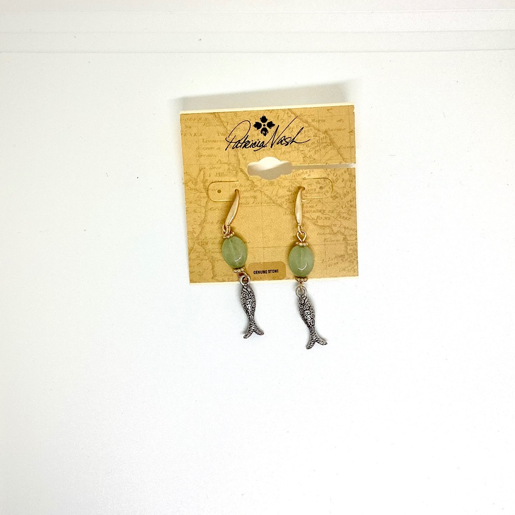 Patricia Nash Fish Dangle Earrings W10mm Synthetic Green Amazonite - New 25$